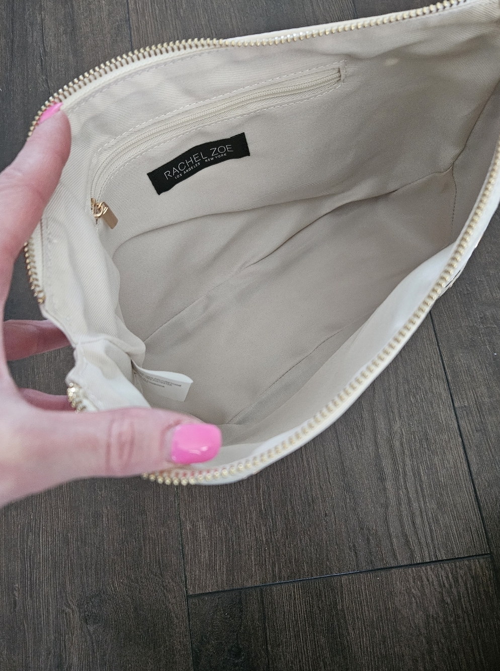 NWT Rachel Zoe Cream Cosmetic Pouch with Gold Grommets - Picture 6 of 8